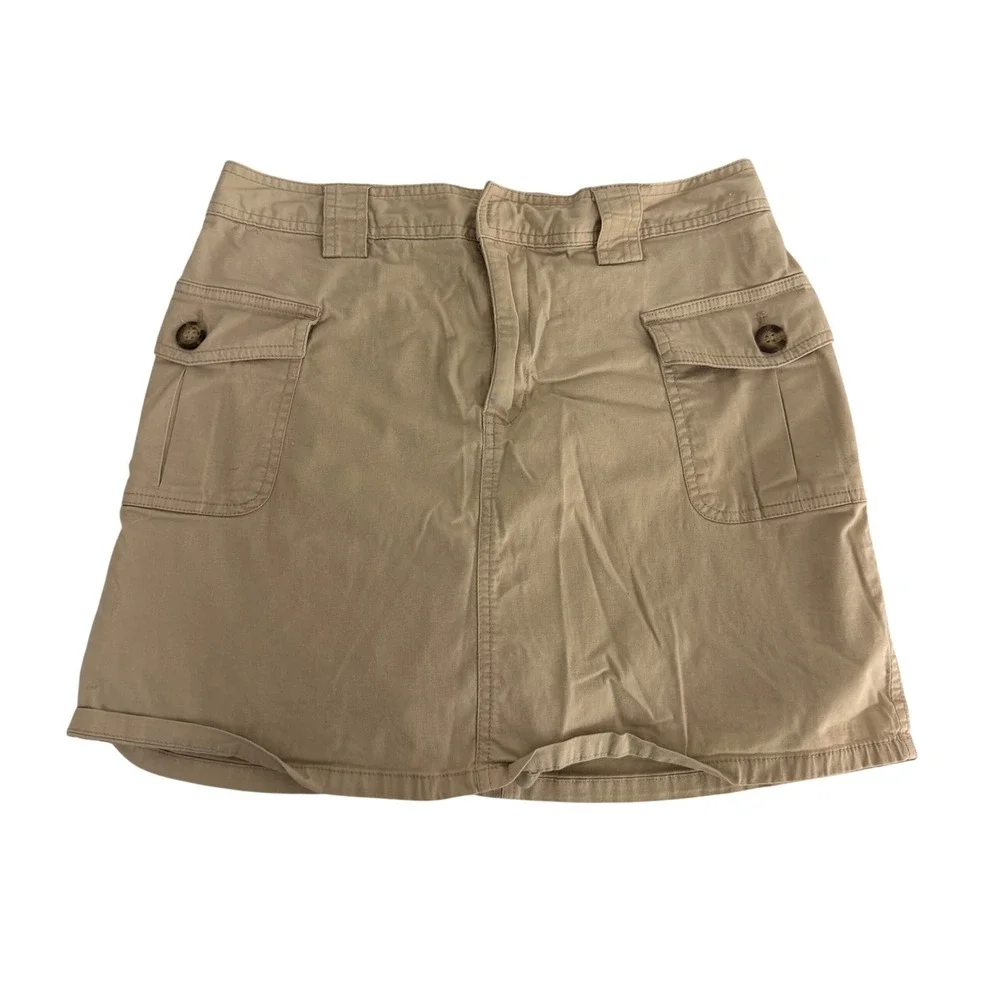 Skort Womens 6 Cargo Utility Pockets Cotton Blend Khaki Tan Casual